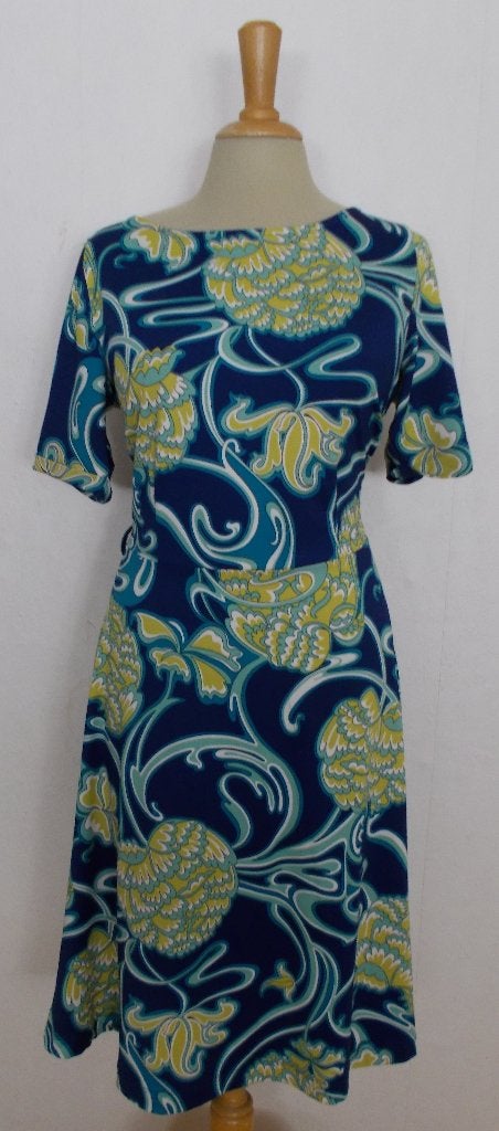 Mooie kleuren print jurk van King Louie! M, Kleding | Dames, Jurken, Maat 38/40 (M), Zo goed als nieuw, Onder de knie, Verzenden