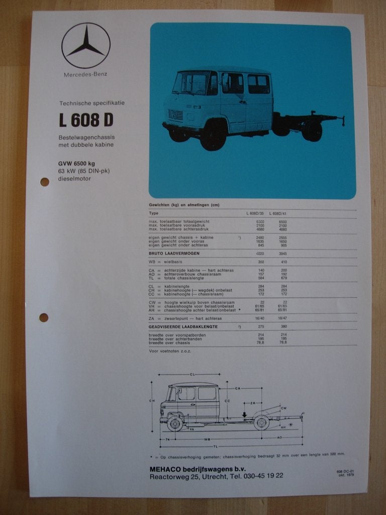 Mercedes 608 D Technische Specificatie Brochure 1979 608D, Zo goed als nieuw, Mercedes-Benz, Mercedes, Ophalen of Verzenden
