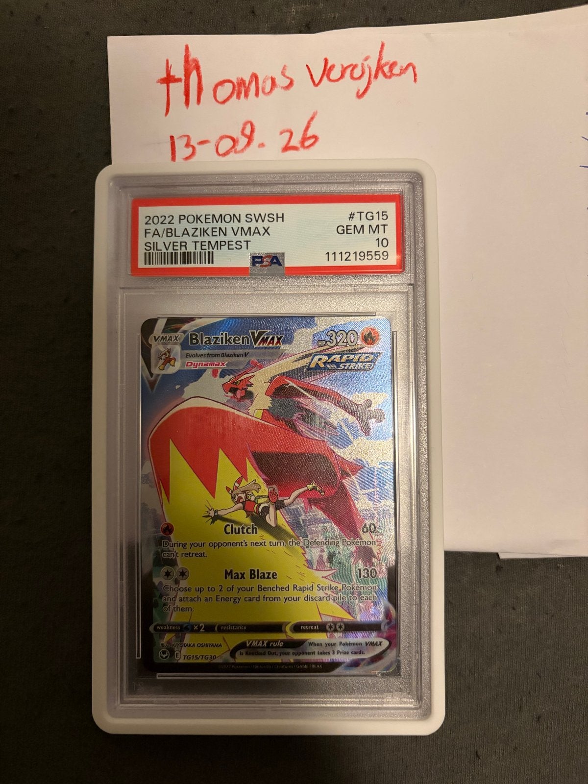 Blaziken VMAX PSA 10 - Silver Tempest Pokémon Kaart, Ophalen, Nieuw, Losse kaart, Foil