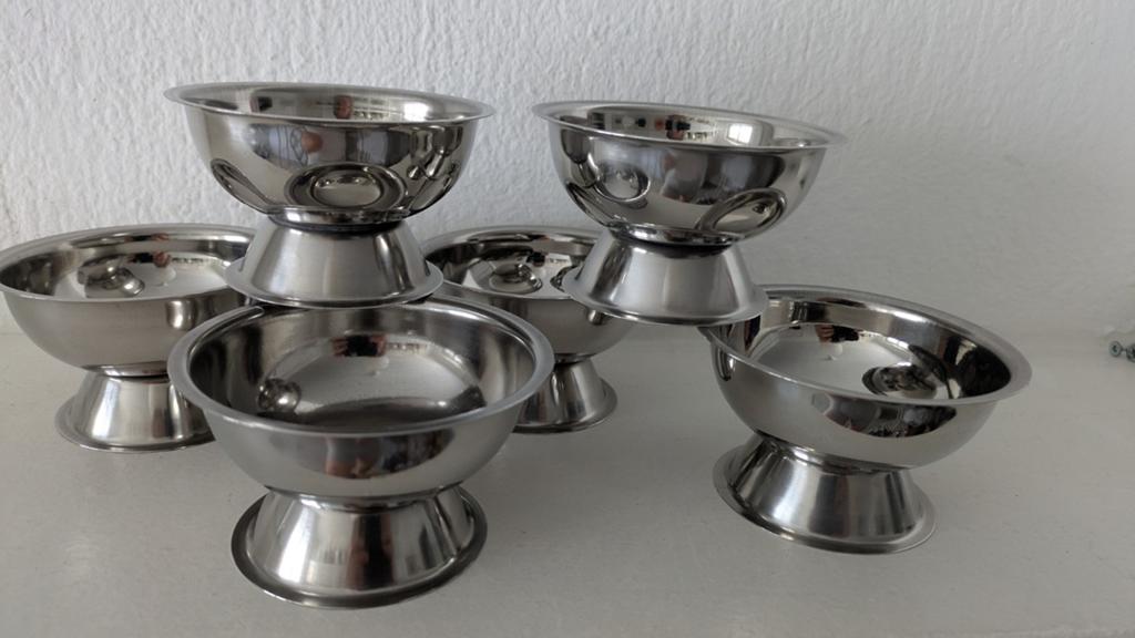 Franse Retro Vintage inox coupes voor ijs, dessert, borrel, Ophalen of Verzenden, Glas, Overige stijlen, Schaal of Schalen