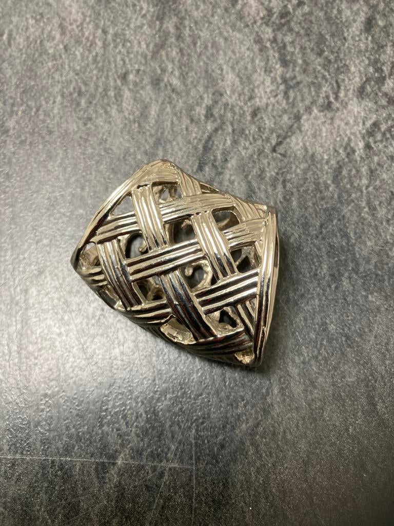 Zilverkleurige Gevlochten Ring - Uniek Design, Ophalen of Verzenden, Zo goed als nieuw