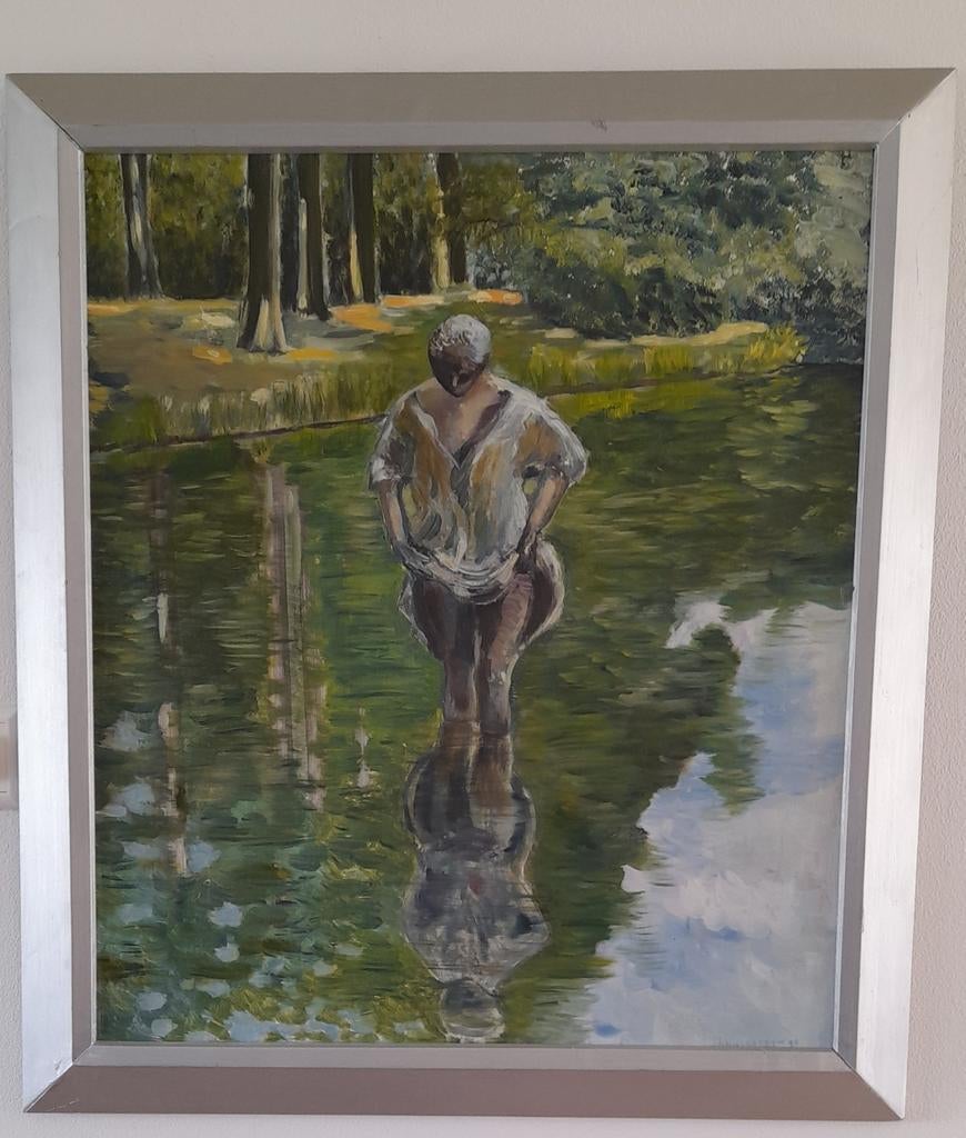 Olievef Schilderij beeld park De Paauw Wassenaar gesigneerd, Antiek en Kunst, Ophalen of Verzenden