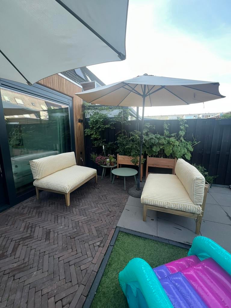 Karwei palletbank met kussens als nieuw! Tuinset, Tuin en Terras, Tuinsets en Loungesets, Ophalen, Zo goed als nieuw