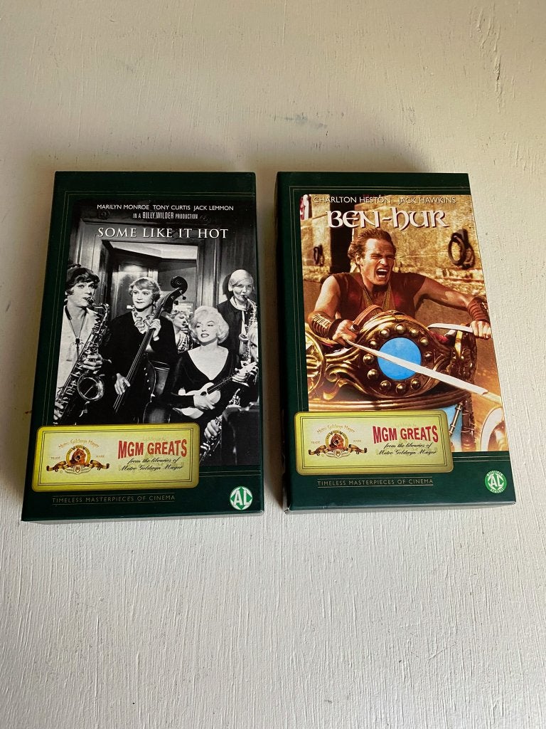 MGM Greats Ben Hur & Some Like It Hot - 2 VHS Video's, Alle leeftijden, Ophalen of Verzenden, Zo goed als nieuw, Overige genres
