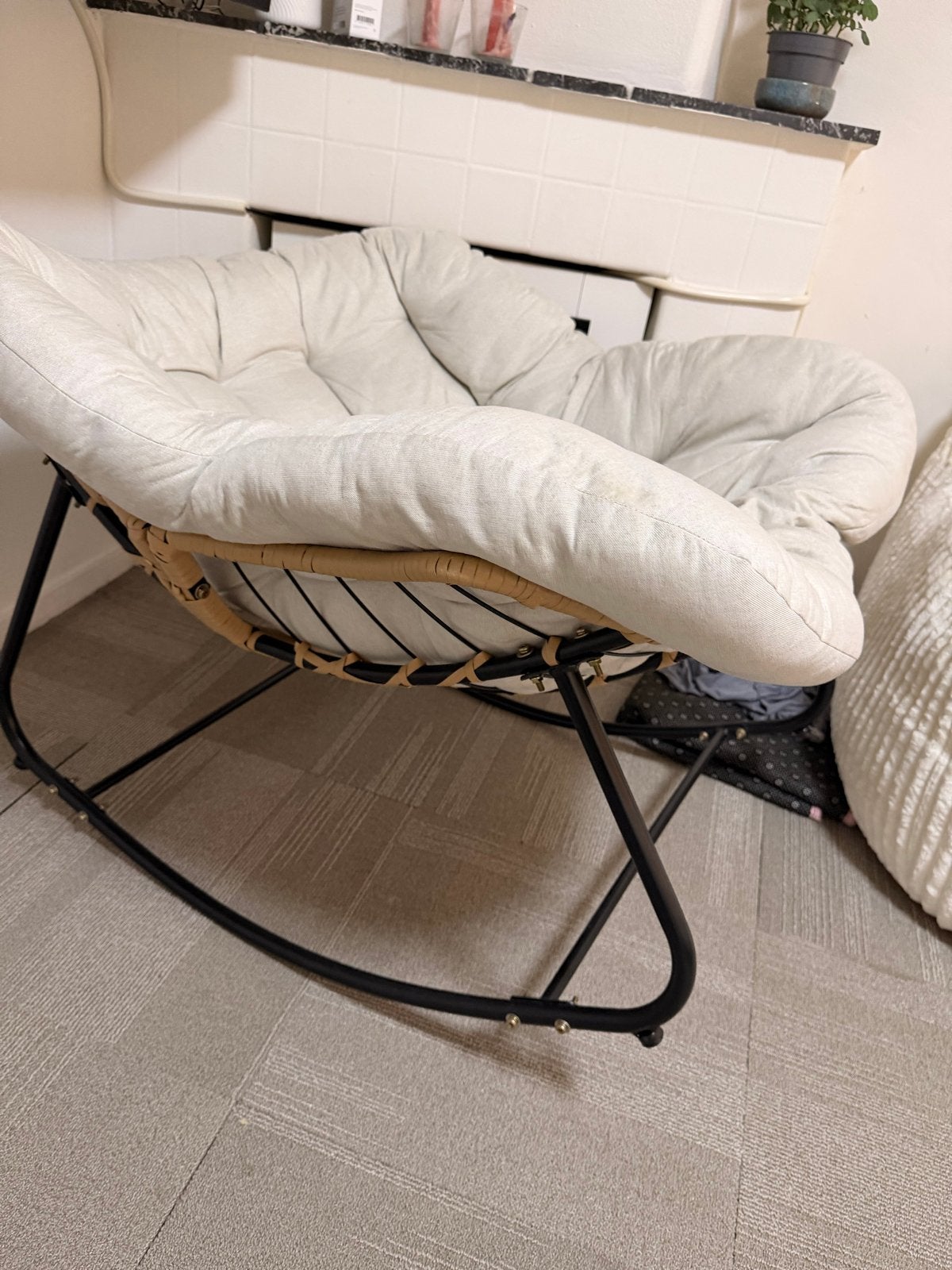 Comfortabele Papasan stoel met kussen, Ophalen of Verzenden, Gebruikt, Riet of Rotan, 100 tot 125 cm