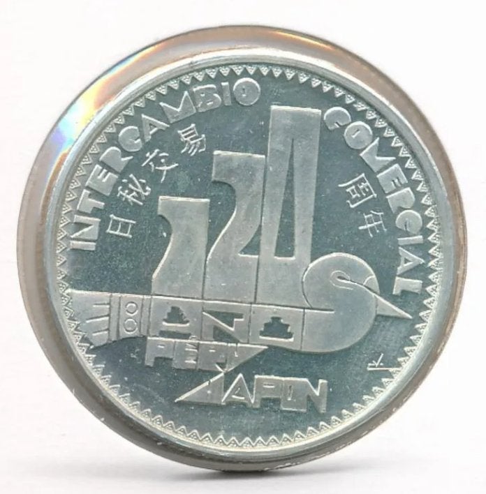 Peru 50 Soles 1993 120 jaar commerciële samenwerking Peru, Ophalen of Verzenden, Zuid-Amerika, Losse munt, Zilver