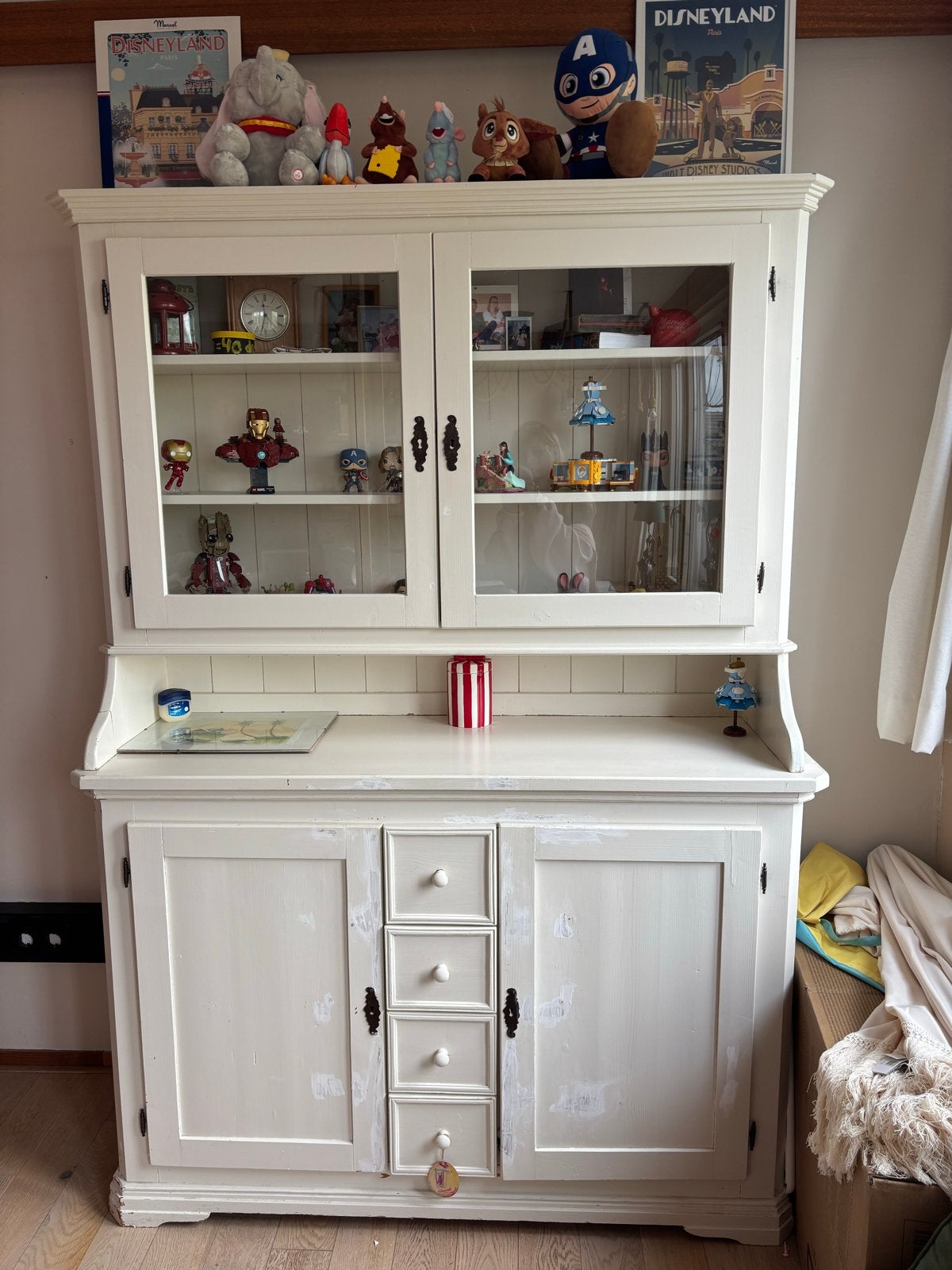 Opknap kast met vitrine en lades, Ophalen, Gebruikt, 100 tot 150 cm, Met lade(s)