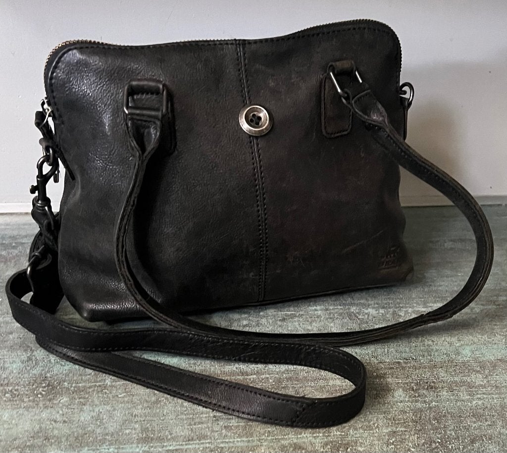Bear Bags. Zwarte leren schoudertas., Ophalen of Verzenden, Zo goed als nieuw, Zwart, Leer