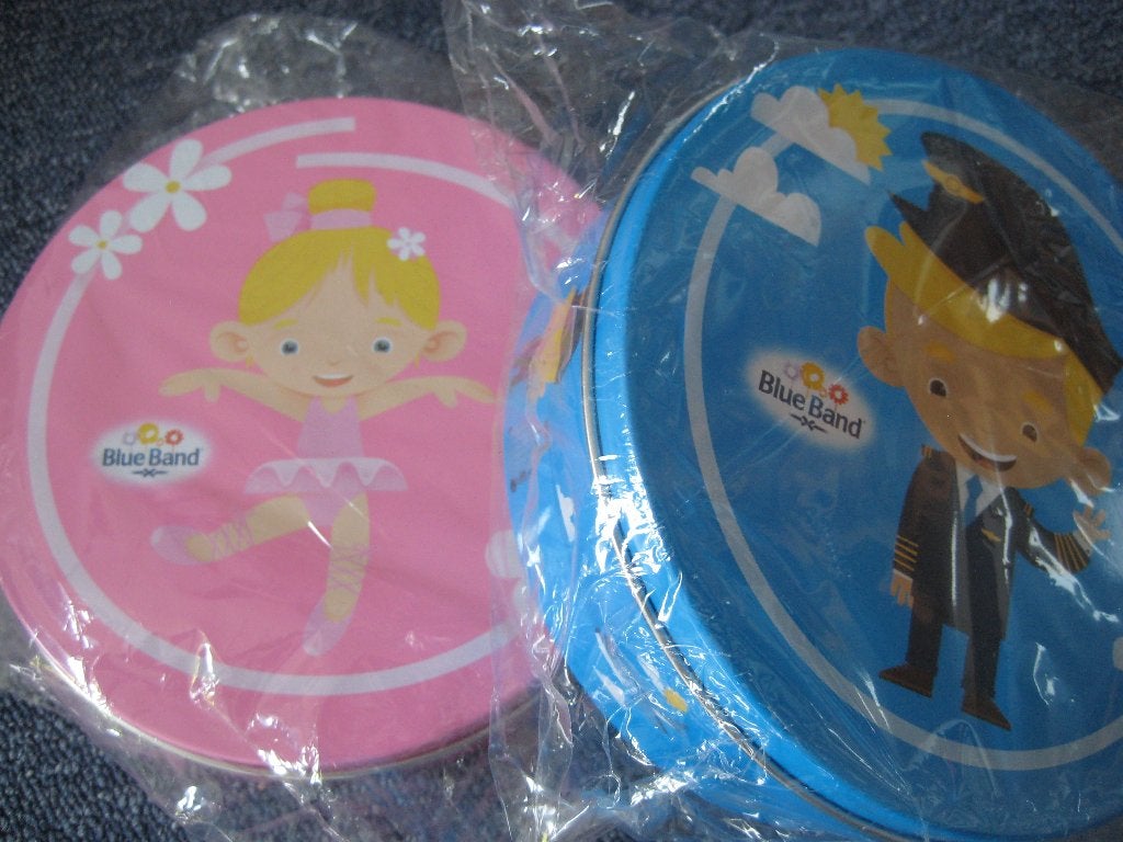 2 Blue Band koekblikken: jongen en meisje, Ophalen of Verzenden, Zo goed als nieuw, Koek(jes)