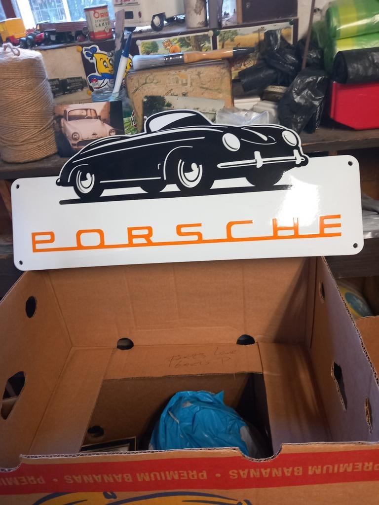 Super mooi groot emaile bord Porsche  60x25cm James Dean, Verzamelen, Merken en Reclamevoorwerpen, Ophalen of Verzenden, Zo goed als nieuw