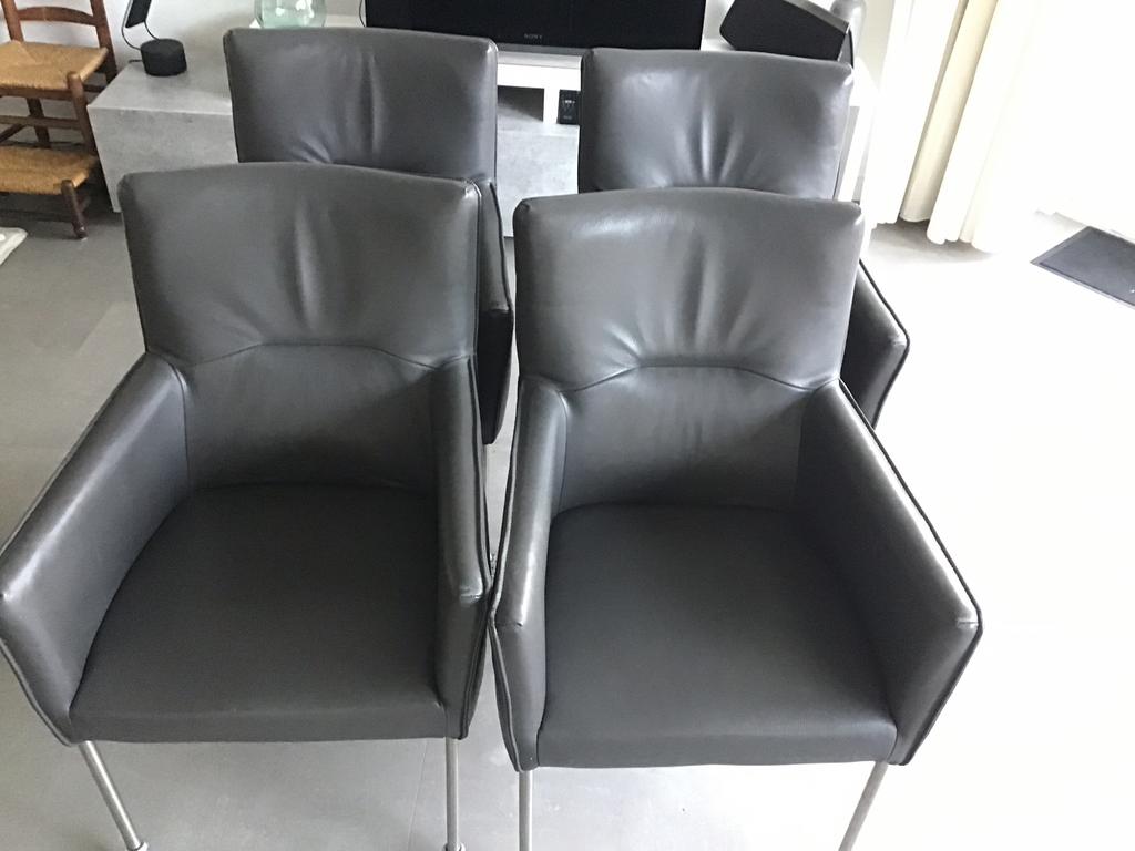 Leren eetkamerstoelen antraciet 4 stuks, Huis en Inrichting, Stoelen, Ophalen, Zo goed als nieuw, Vier, Grijs