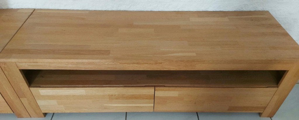 TV meubel hout, Ophalen, Gebruikt, 100 tot 150 cm, Eikenhout