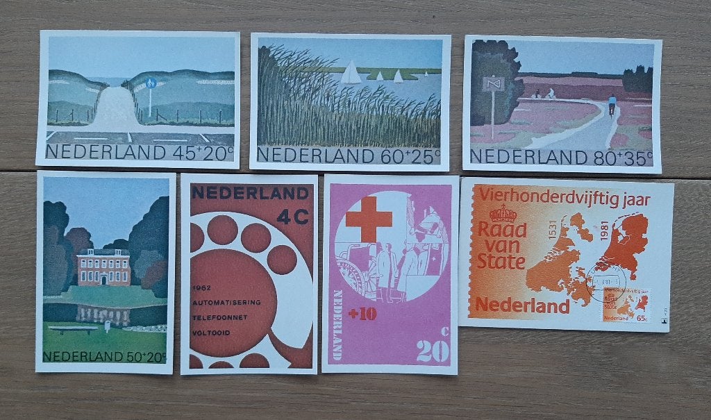 7 Ansichtkaarten in Postzegelvorm met o.a. Landschappen enz, Ophalen, 1980 tot heden, Ongelopen, Natuur
