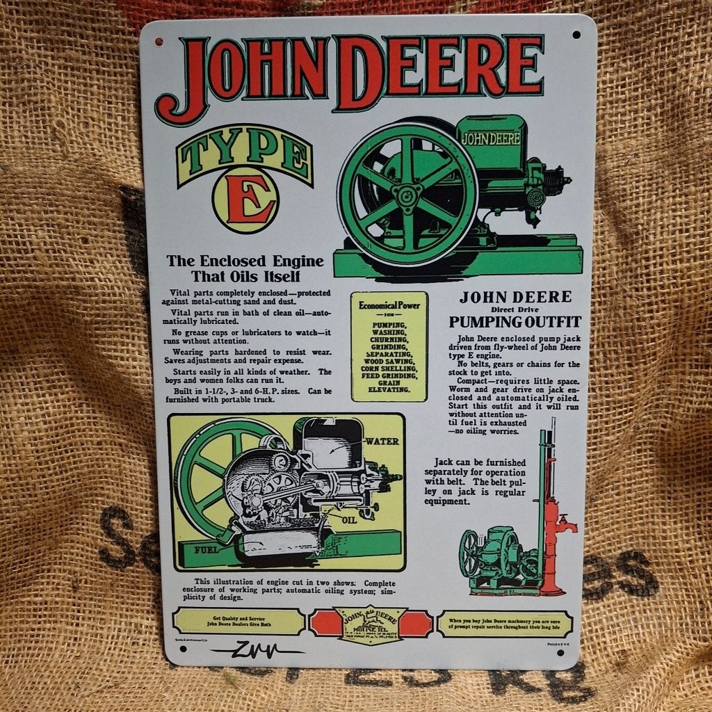 John Deere Motor - Metalen wandbord, Metaal, 30 cm, 20 cm, Meerkleurig