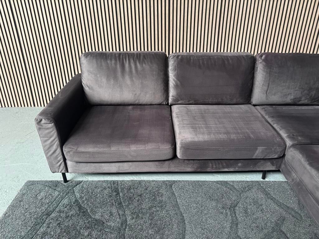 GRATIS LEVERING Velvet Hoekbank Antraciet 250x200 GEREINIGD, Hoekbank, Ophalen of Verzenden, Zo goed als nieuw, 150 cm of meer