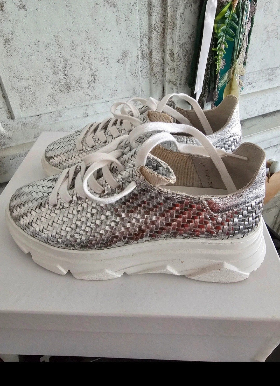 Mooie stokton sneaker, gevlochten, zilver, maat 37, Ophalen of Verzenden, Zo goed als nieuw, Overige kleuren, Sneakers of Gympen