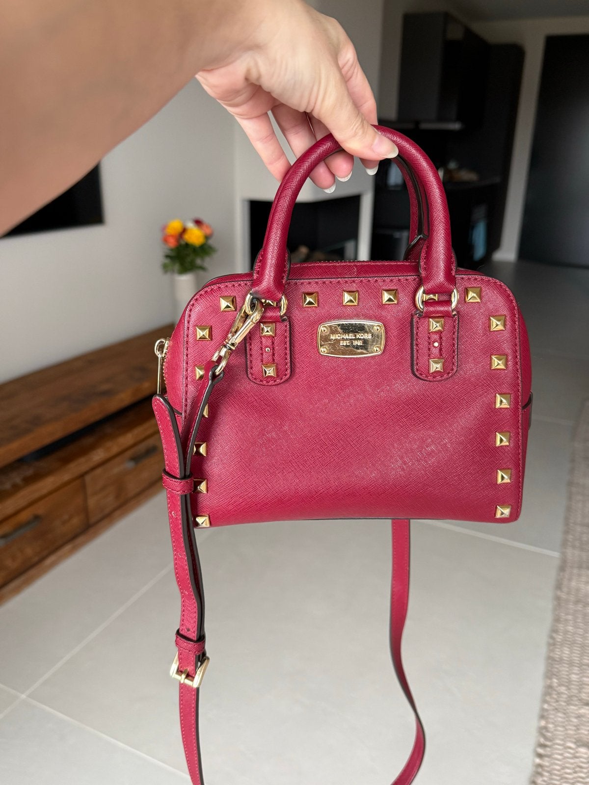 Michael Kors Handtas - Bordeauxrood met Studs, Ophalen of Verzenden, Zo goed als nieuw, Rood, Handtas