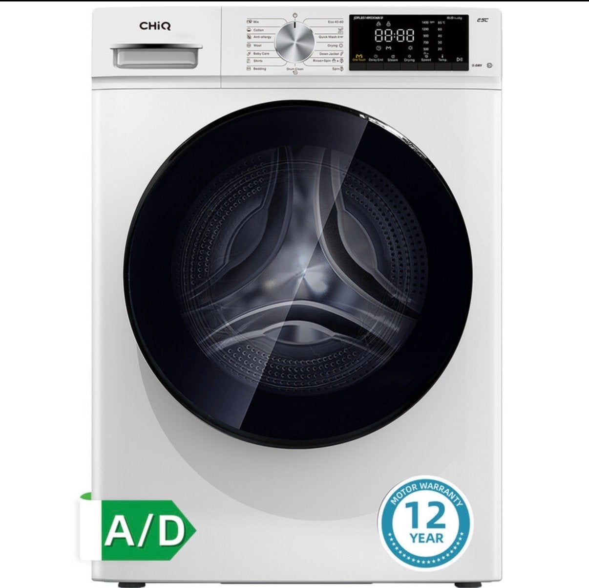 CHiQ All-in-One Wasdroogcombinatie 8kg/5kg - Wit, Ophalen, Nieuw, 85 tot 90 cm, 1200 tot 1600 toeren