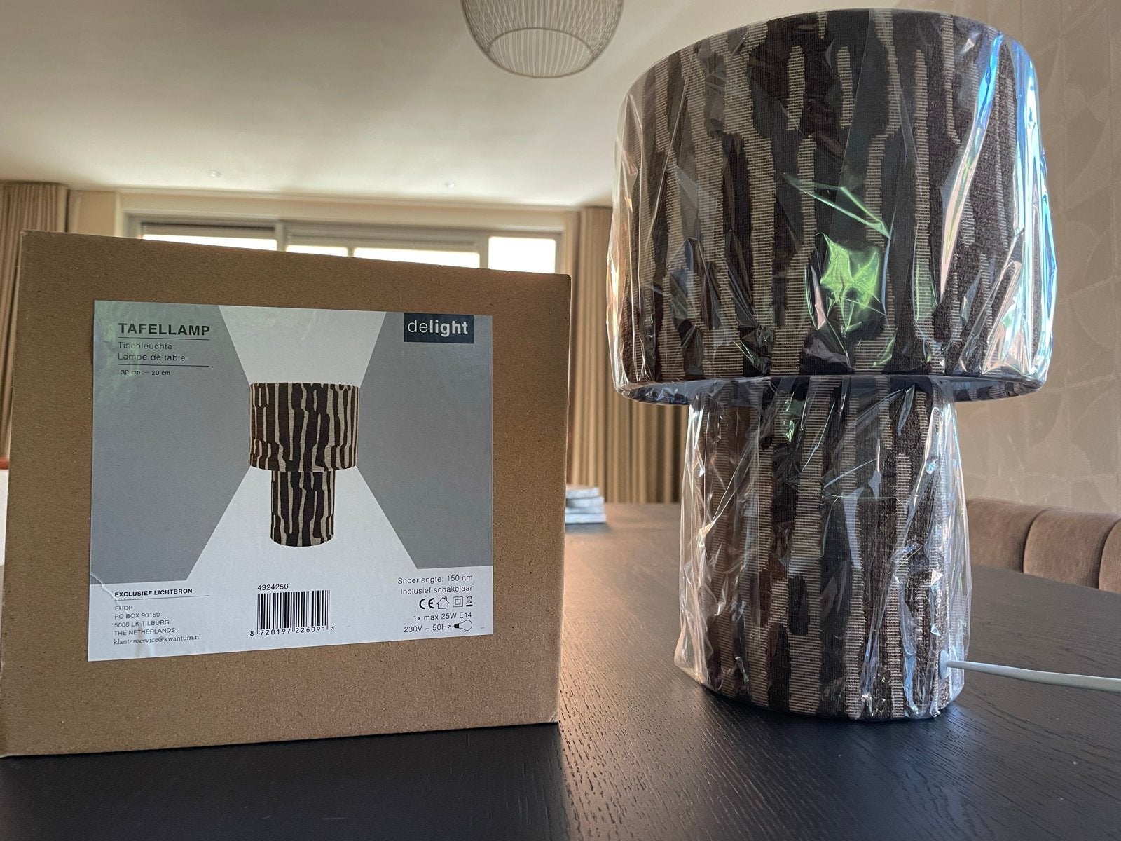 Delight Tafellamp met Bruin/Beige Zebraprint - Nieuw in Doos, Met schakelaar, Overige merken, Meerkleurig, Textiel