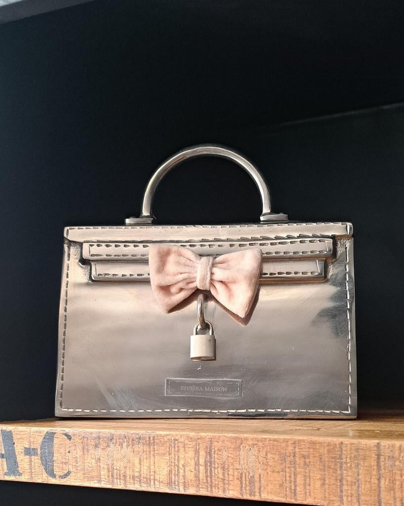Riviera Maison Tas Aluminium met Roze Strik, Ophalen of Verzenden, Metaal, Zilver, Landelijk