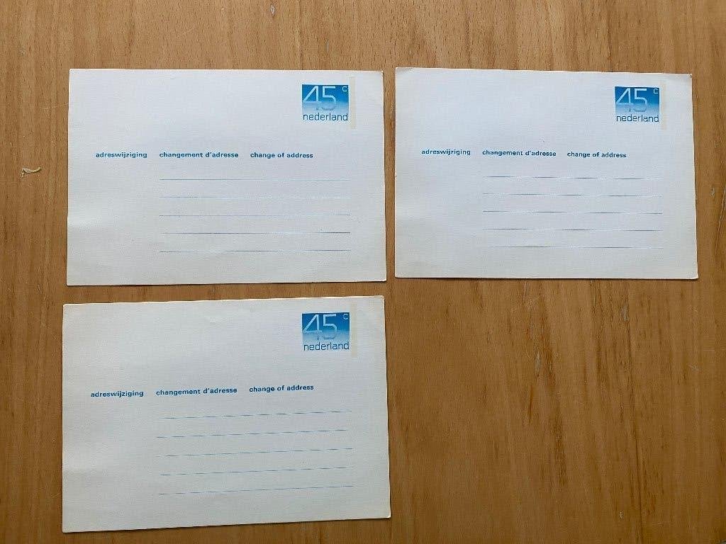 3x Adreswijziging Kaarten Nederland 45 Cent Postzegel, Postzegels en Munten, Brieven en Enveloppen | Nederland, Ophalen of Verzenden