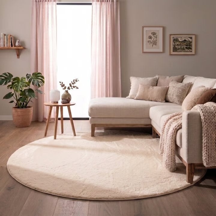 Volero vloerkleed Cozy Creme rond 120 cm, Huis en Inrichting, Stoffering | Tapijten en Kleden, Ophalen, Crème, Rond, 100 tot 150 cm