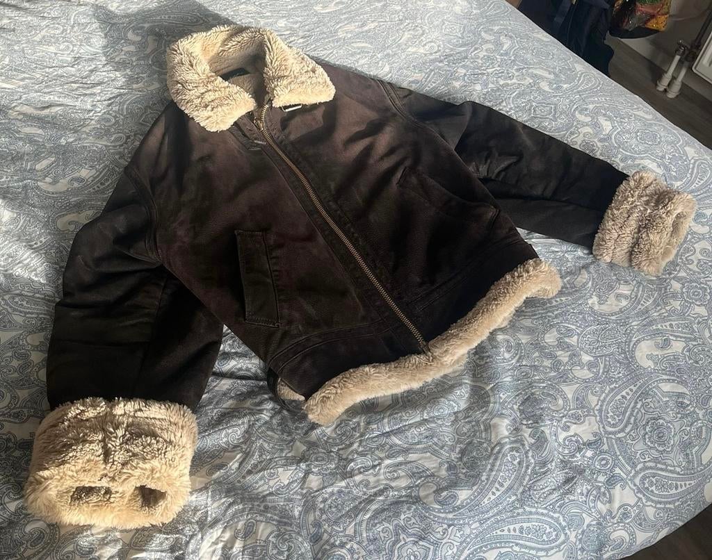 Donkerbruine Bomber Jack / Winterjas met teddy voering, Ophalen of Verzenden, Gedragen, Maat 48/50 (M), Bruin
