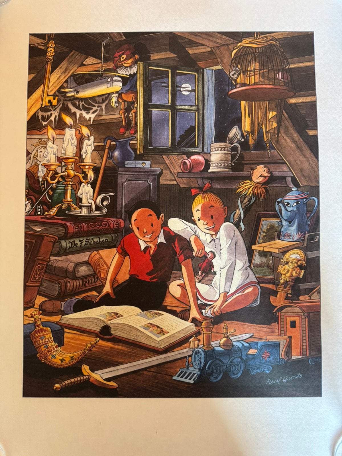 Prent Suske en Wiske op zolder (1997)-Paul Geerts (12/1000), Boeken, Eén stripboek, Ophalen of Verzenden, Zo goed als nieuw