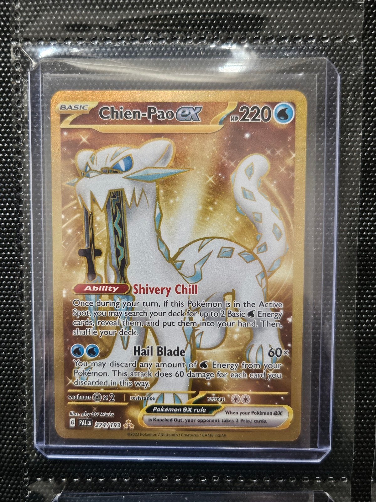 Pokemon Chien-Pao ex 274/193 Paldea Evolved, Ophalen of Verzenden, Zo goed als nieuw, Losse kaart, Foil