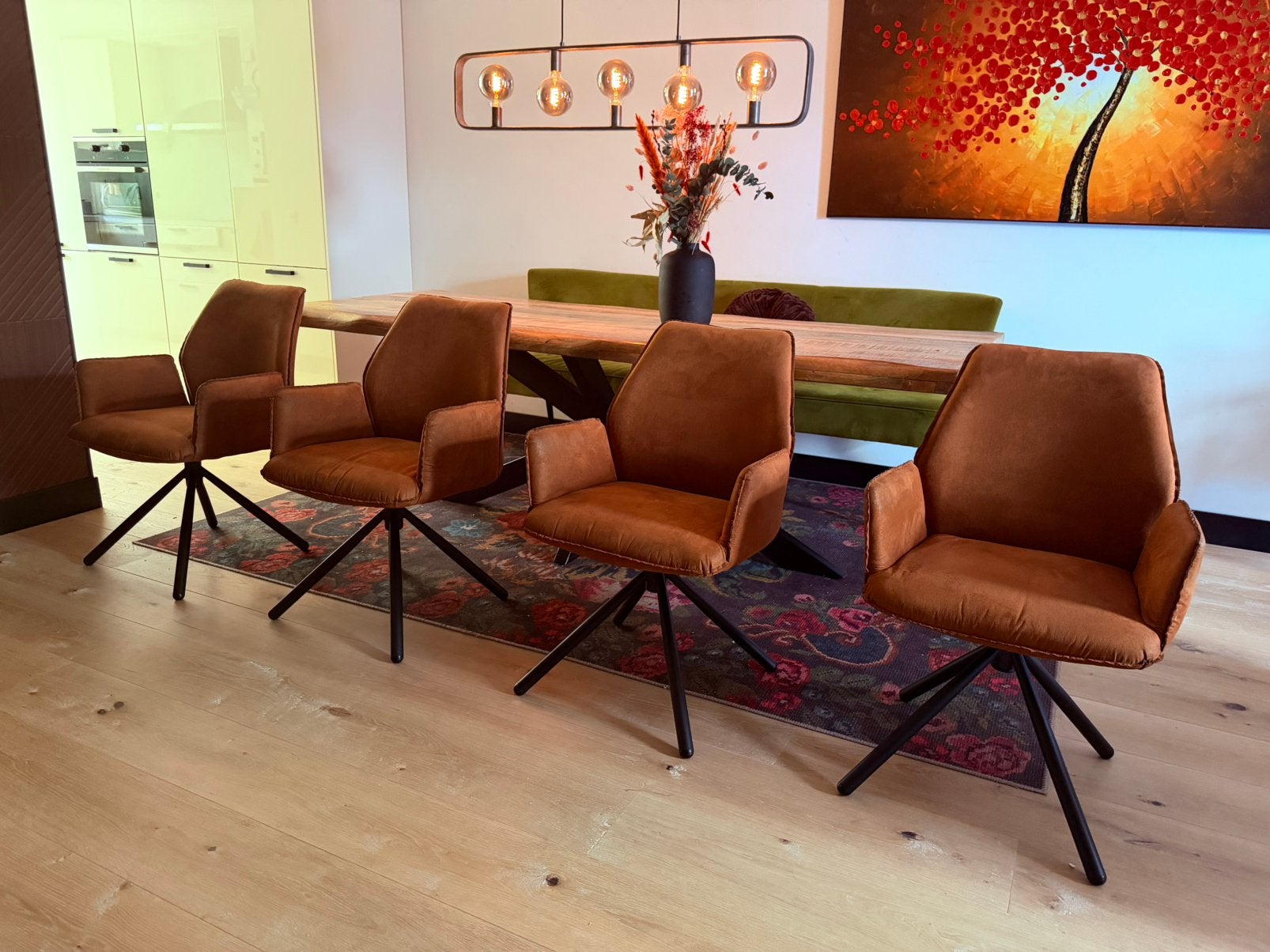 4 Trend Living eetkamerstoelen, Bruin, Leer, Ophalen of Verzenden, Zo goed als nieuw