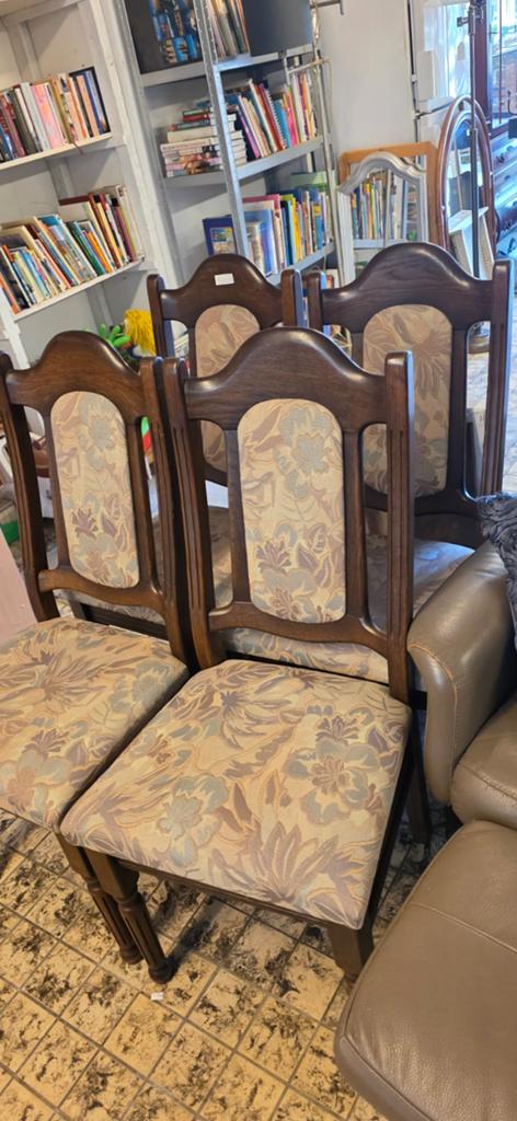 Set van 4 klassieke houten eetkamerstoelen met stof, Ophalen, Gebruikt, Bruin, Klassiek, Traditioneel