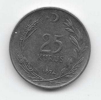 Turkije 25 kurus 1974 KM# 892.3, Ophalen of Verzenden, Midden-Oosten, Losse munt
