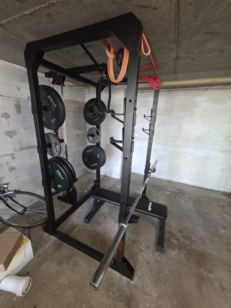 Power/Squat Rack inc olympic barbell en gewichten, Ophalen, Benen, Gebruikt, Krachtstation