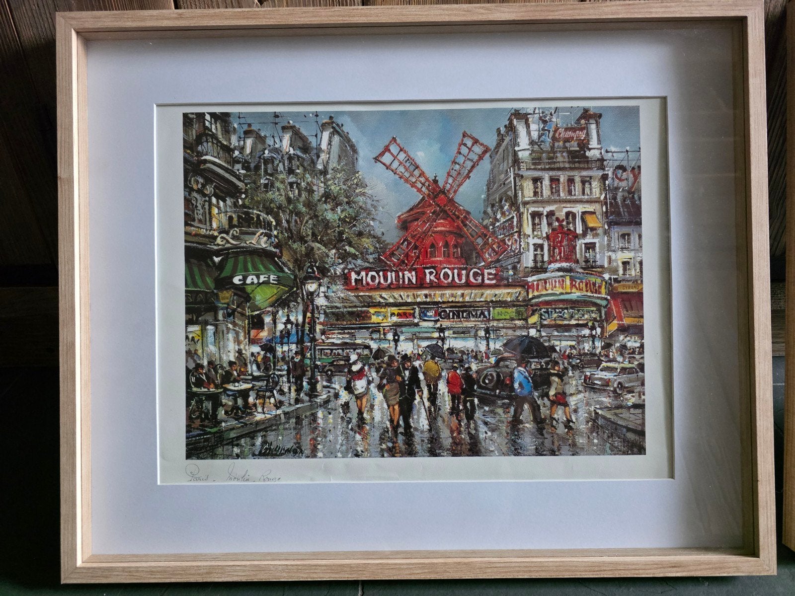 Prachtige Vintage Kunstdruk 'Paris - Moulin Rouge', Ophalen, Overige onderwerpen, Lithografie, Gesigneerd in de plaat