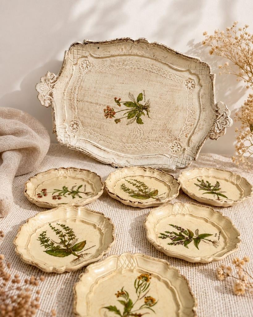 Vintage dienblad en onderzetters wildflower, Overige materialen, Ophalen of Verzenden, Zo goed als nieuw, X