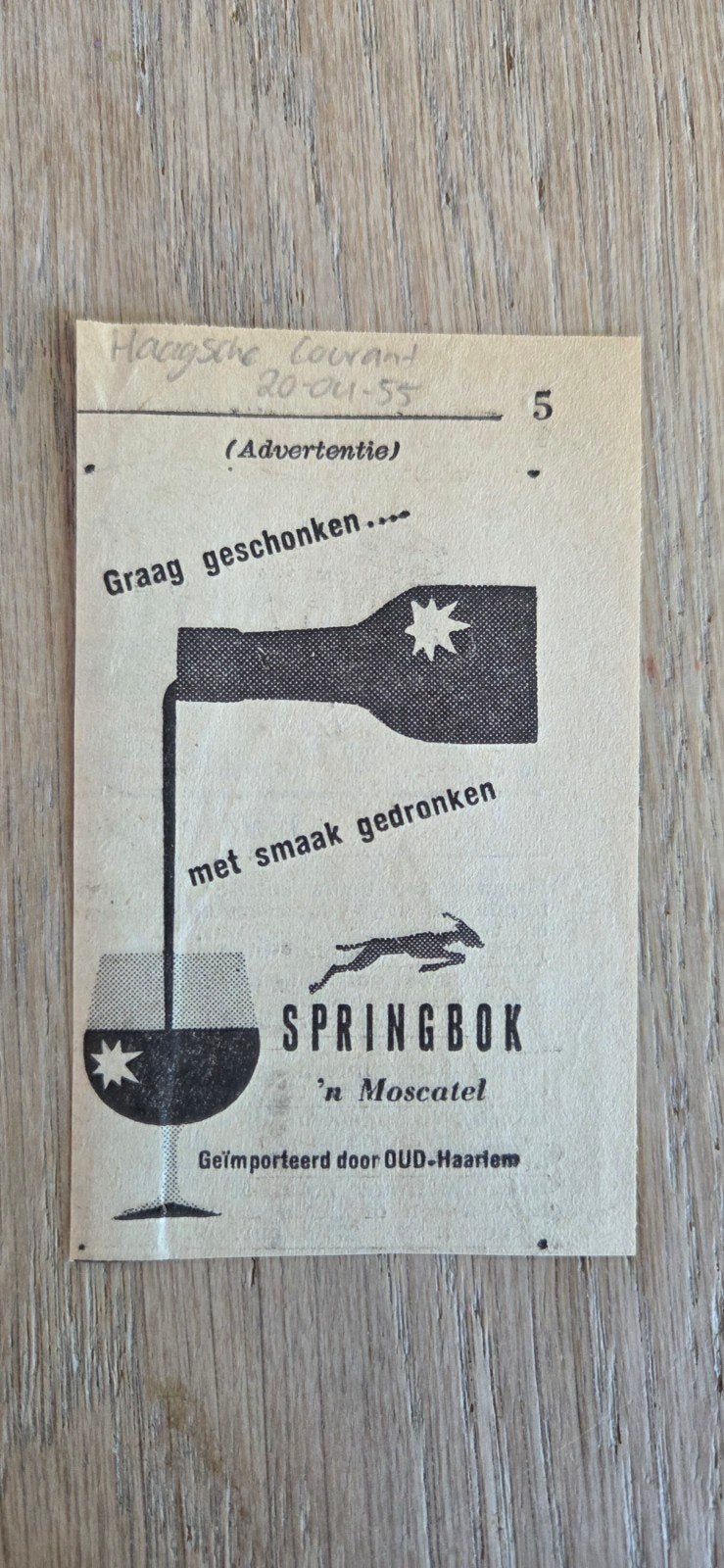 Advertentie Springbok 1955, Ophalen of Verzenden, 1940 tot 1960, Knipsel(s)