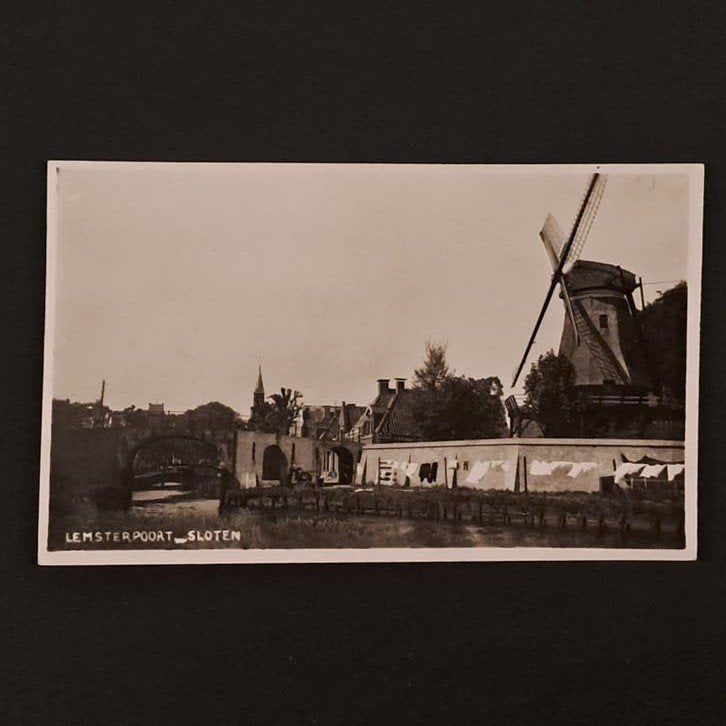 Fotokaart Sloten Friesland Lemsterpoort met Molen 1938 TOP, Verzenden, 1920 tot 1940, Gelopen, Friesland