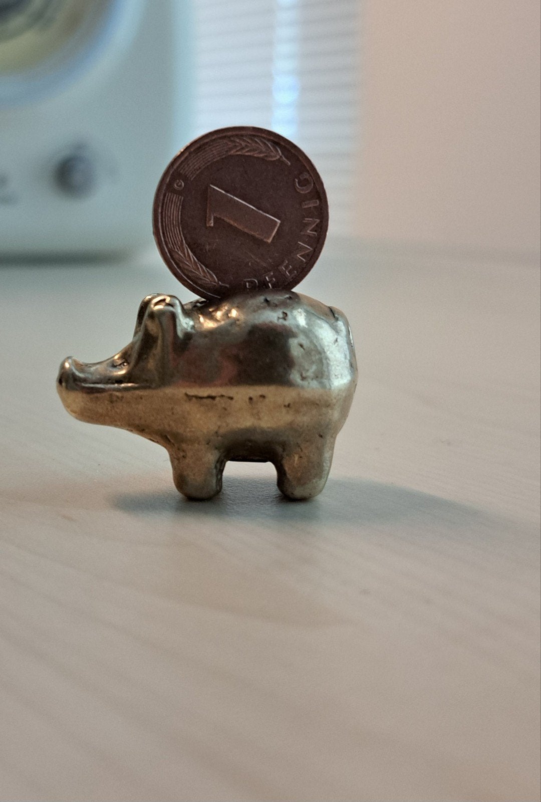 Messing Glücksschwein met Duitse Pfennig - West-Duitsland, Verzamelen, Ophalen of Verzenden, Gebruikt