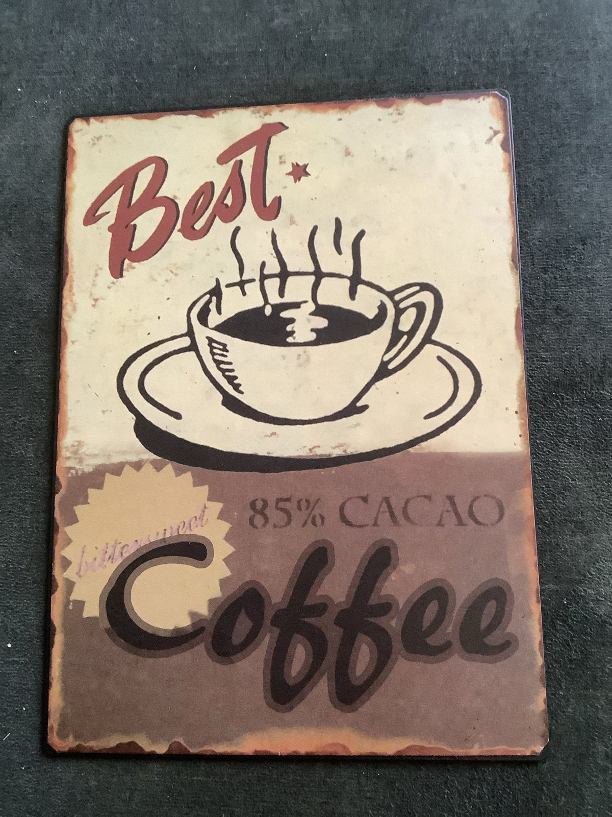 Vintage metalen koffie reclamebord - Best Coffee, Metaal, Gebruikt, Ophalen of Verzenden, Reclamebord