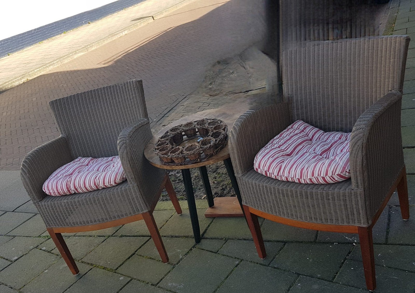 2 Wicker tuinstoelen met kussens, Tuin en Terras, Tuinmeubel-accessoires, Ophalen of Verzenden, Gebruikt