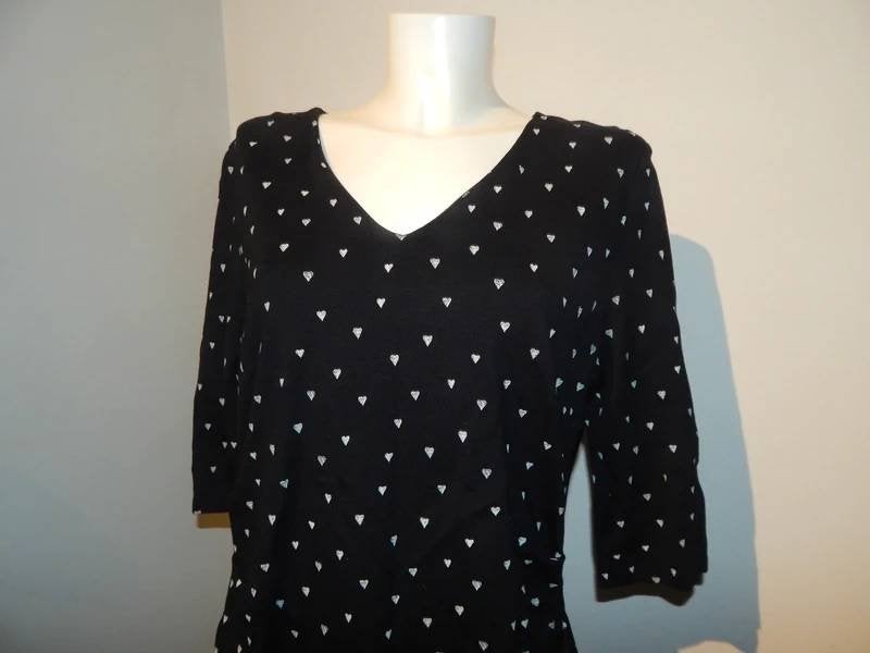 Marccain zwarte jurk witte hartjes print gesmockt zijkanten6, Kleding | Dames, Verzenden, Zwart, Maat 42/44 (L), Zo goed als nieuw