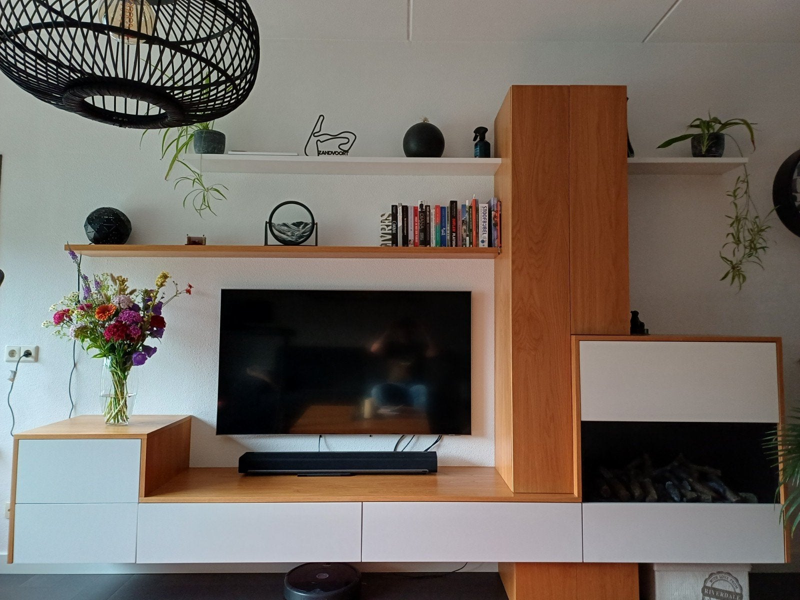 Op maat gemaakt tv-meubel met Faber sfeerhaard, Ophalen, Modern, strak en functioneel, Zo goed als nieuw, 200 cm of meer