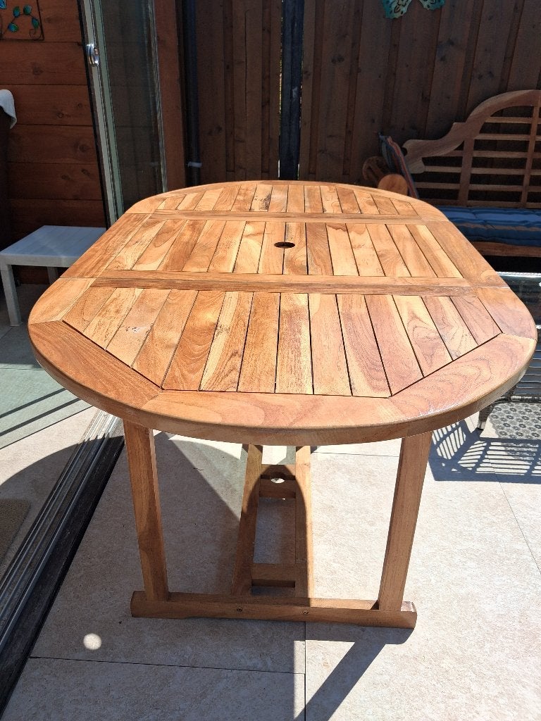 Tuin tafel teakhout, Ophalen, Gebruikt, Ovaal, Teakhout
