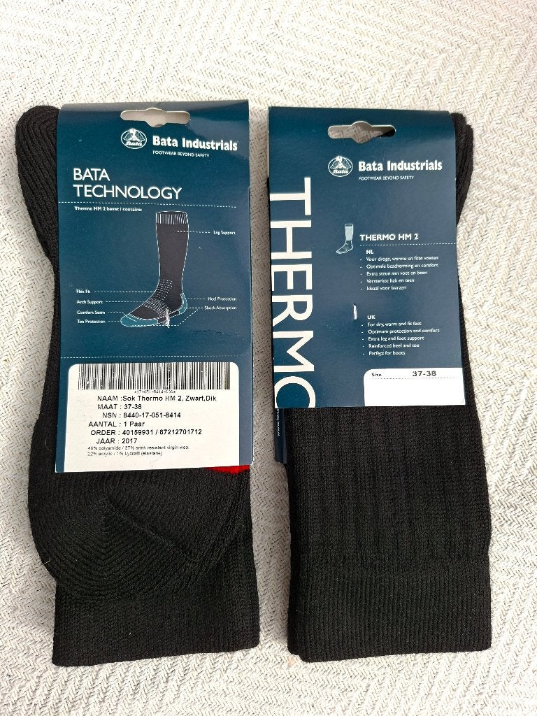 2 Paar Bata Thermo Werksokken, maat 37-38, Bata, Zwart, Nieuw, Overige maten