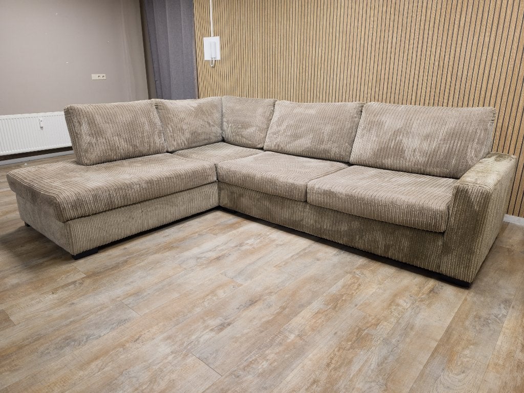 PRACHTIG TAUPE RIBSTOF Hoekbank - GEREINGD !!!, Info@banxtel.nl, Ribstof Hoekbank, Verzenden, Hoekbank