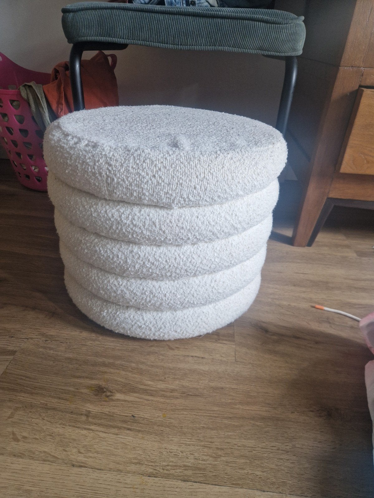 Witte Xenos Bouclé poef / hocker met opbergruimte, Ophalen, Gebruikt, Rond, Minder dan 50 cm