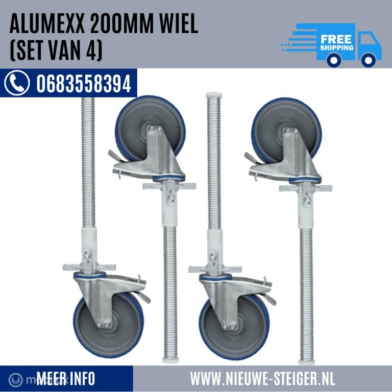 Alumexx wiel 200mm (Set van 4) , Universeel toepasbaar!, Nieuw, Ophalen of Verzenden, Alumexx, Alumexx