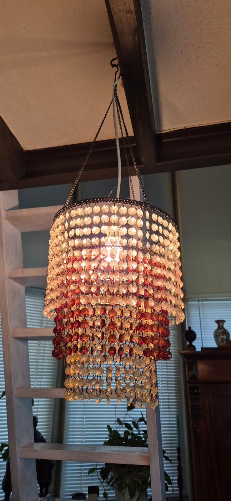 Vintage kralen hanglamp - 60 cm hoog, Ophalen, Gebruikt, Vintage, Minder dan 100 cm