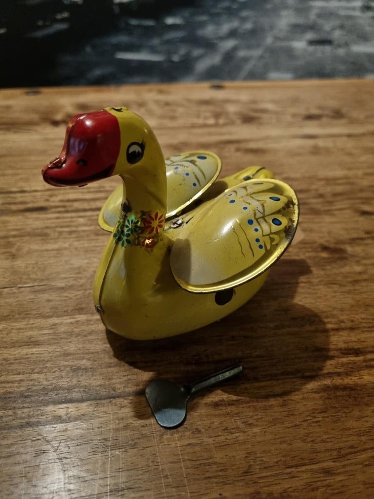 Vintage Opwindbaar Blikken Eendje - Klassiek Speelgoed, Antiek en Kunst, Ophalen of Verzenden