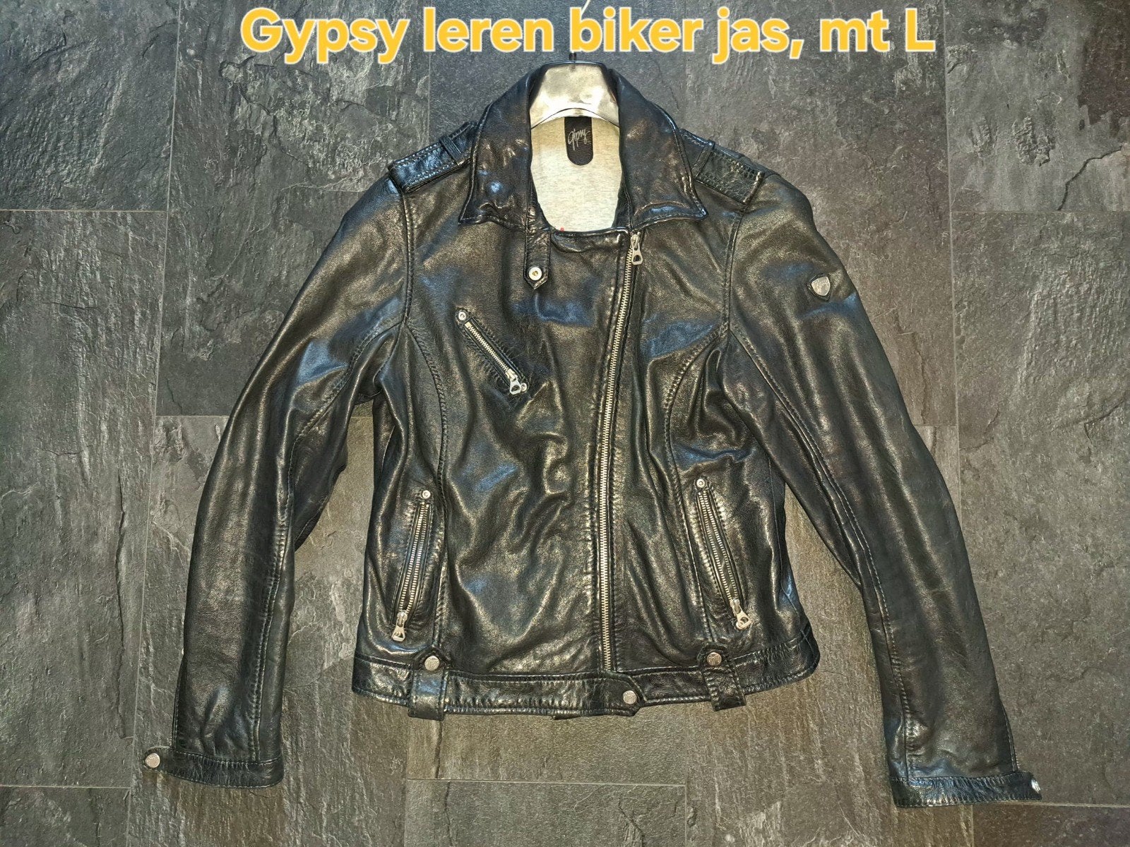 Gypsy gevoerde leren bikerjas - navy blauw - maat L, Blauw, Maat 42/44 (L), Gypsy, Ophalen of Verzenden
